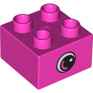 Duplo Brick 2 x 2 with Eye with White Spot and Varied Color Curve inside a Black Circle Print on Both Sides (Dark Pink)