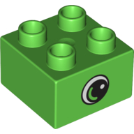 Duplo Brick 2 x 2 with Eye with White Spot and Varied Color Curve inside a Black Circle Print on Both Sides (Bright Green)