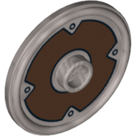Shield Round with Stud and Raised Rim with Dark Brown Ring and 4 Rivets Print (Flat Silver)