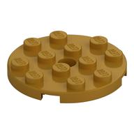Plate Round 4 x 4 with Pin Hole (Pearl Gold)