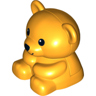 Duplo Teddy Bear Sitting - Black Eyes with White Pupil - Black Nose and Mouth Print (Bright Light Orange)
