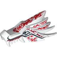 Creature Body Part, Dragon Head Upper Jaw with Red and Dark Red Fire Spirit Print (White)