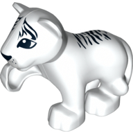 Duplo Animal Tiger Cub with Raised Paw - Black Fur Stripes on Face and Back Print (White)