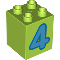 Duplo Brick 2 x 2 x 2 with Medium Blue '4' Print (Lime)