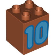 Duplo Brick 2 x 2 x 2 with Medium Blue '10' Print (Dark Orange)