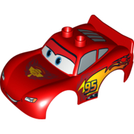 Duplo Car Body 2 Top Studs and Spoiler with Lightning McQueen Piston Cup Print (Red)