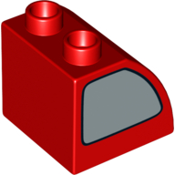 Duplo Brick 2 x 2 x 1 1/2 with Curved Top, Silver Window Print on Both Sides (Red)