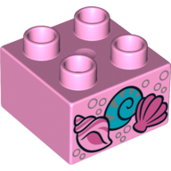 Duplo Brick 2 x 2 with 3 Shells and Silver Bubbles Print (Bright Pink)