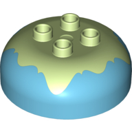 Duplo Brick Round 4 x 4 Dome Top with 2 x 2 Studs - Marbled Yellowish Green 'Frosting' (Medium Azure)