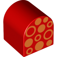 Duplo Brick 2 x 2 x 2 Curved Top with Orange Circles and Dots Print (Red)