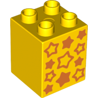 Duplo Brick 2 x 2 x 2 with Orange Stars Print (Yellow)