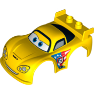 Duplo Car Body 2 Studs on Spoiler with Cars Jeff Gorvette Print (Yellow)