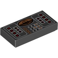 Tile 1 x 2 with Avionics Copper, Red & Silver Controls Print (Black)
