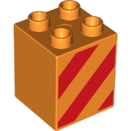 Duplo Brick 2 x 2 x 2 with Red Diagonal Stripes Print (Orange)