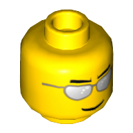 Minifig Head, Silver Sunglasses, Eyebrows and Thin Grin Print (Yellow)