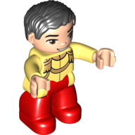 Duplo Figure with Parted Wavy Hair Black, with Light Nougat Face (Cinderella's Prince Charming) (Bright Light Yellow)