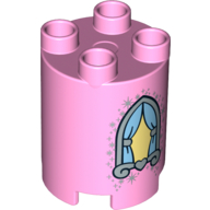 Duplo Brick Round 2 x 2 x 2 with Curtains in Arched Window with Heart in Windowsill Print (Bright Pink)