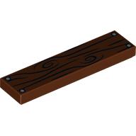 Tile 1 x 4 with Wood Grain and 4 Nails Print (Reddish Brown)