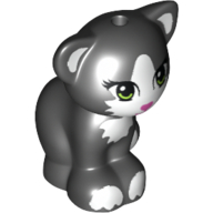 Animal, Cat, Sitting with Light Green Eyes, Dark Pink Nose and White Markings Print (Black)