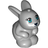 Animal, Rabbit / Bunny Sitting with Blue Eyes, Black Nose and Mouth and White Beard Print (Light Bluish Gray)