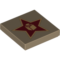 Tile 2 x 2 with Gold Star with Brick in Center Print (Dark Tan)