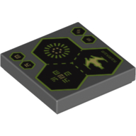 Tile 2 x 2 with 3 Hexagons, Spaceship and Alien Characters Print (Dark Bluish Gray)