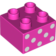 Duplo Brick 2 x 2 with 8 White Dots Print (Dark Pink)