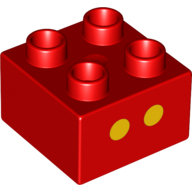 Duplo Brick 2 x 2 with 2 Yellow Dots Print (Red)