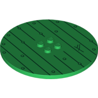 Plate Special Round 8 x 8 with 2 x 2 Center Studs with Woodgrain and Feanorean G Print (Green)
