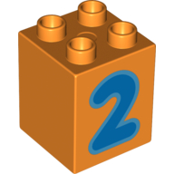 Duplo Brick 2 x 2 x 2 with Blue '2' Print (Orange)