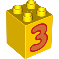 Duplo Brick 2 x 2 x 2 with Orange '3' Print (Yellow)