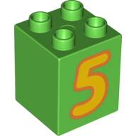 Duplo Brick 2 x 2 x 2 with Yellow '5' Print (Bright Green)