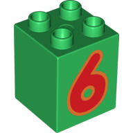 Duplo Brick 2 x 2 x 2 with Red '6' Print (Green)