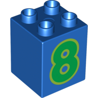 Duplo Brick 2 x 2 x 2 with Green '8' Print (Blue)