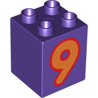 Duplo Brick 2 x 2 x 2 with Orange '9' Print (Dark Purple)