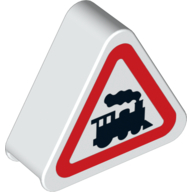 Duplo Brick 1 x 3 x 2 Triangle Road Sign with Steam Engine Print (White)