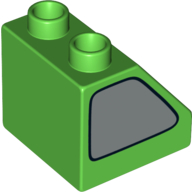 Duplo Brick 2 x 2 Slope 45° with Silver Window Print on Both Sides (Bright Green)