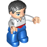 Duplo Figure with Parted Wavy Hair Black (Prince Eric) (White)