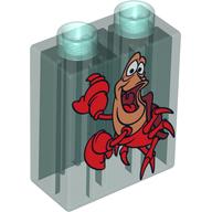 Duplo Brick 1 x 2 x 2 with Crab Sebastian Print (Trans-Light Blue)