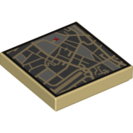 Tile 2 x 2 with Street Level Map and Red 'X' Print (Tan)