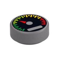 Tile Round 1 x 1 with Gauge and Red Pointer Print (Flat Silver)