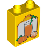 Duplo Brick 1 x 2 x 2 with Oranges and Glass of Orange Juice with Straw Print (Yellow)