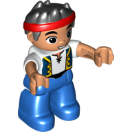 Duplo Figure with Spiked Hair and Red Headband, Blue Legs with Dark Blue Vest Print (Jake) (White)