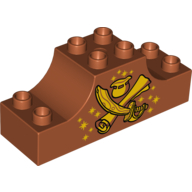 Duplo Brick 2 x 6 x 2 Curved Ends with Crossed Scimitar and Map, with Pot of Gold Print (Dark Orange)