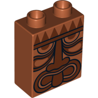 Duplo Brick 1 x 2 x 2 with Tribal Mask / Face Print (Dark Orange)