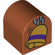 Duplo Brick 2 x 2 x 2 Curved Top with Gold Bell Print (Dark Orange)