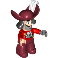 Duplo Figure Hook, Large Dark Red Hat with White Feather, Jacket with White Ruffles Print (Red)