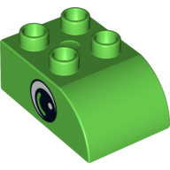 Duplo Brick 2 x 3 with Curved Top with Eye Print on Both Sides (Bright Green)