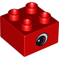 Duplo Brick 2 x 2 with Eye with White Spot and Varied Color Curve inside a Black Circle Print on Both Sides (Red)