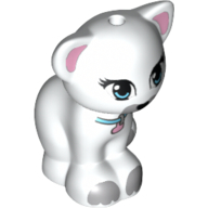 Animal, Cat, Sitting with Medium Azure Eyes, Collar, Bright Pink Ears, Pendant, Light Bluish Gray Markings Print (White)